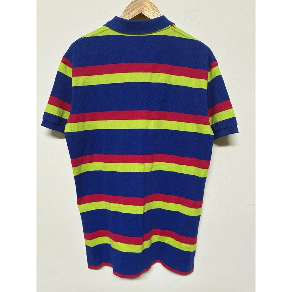 Polo Ralph Lauren Men’s Medium Polo Blue With Bright Red And Yellow Stripes